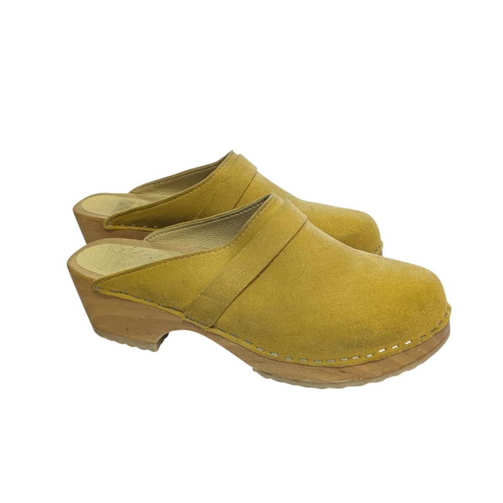 Maguba Berkeley Clogs Handmade Swedish Clogs Wooden Sole Leather Yellow Size 39